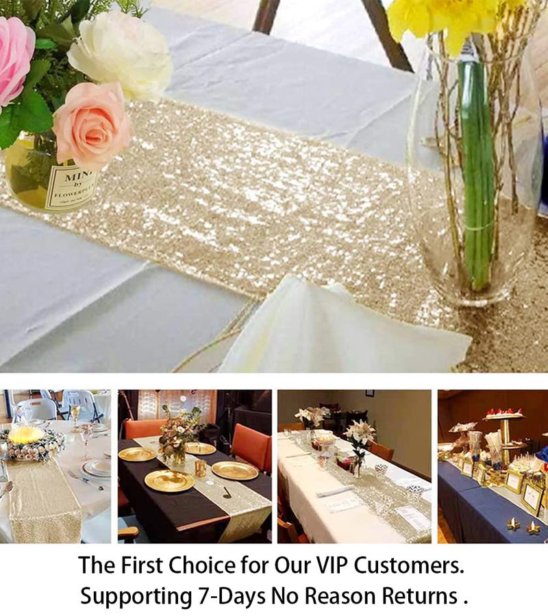 ShiDianYi Sequin Table Runner - Light Gold, 14x108-Inch Sequence, Sparkly Table Cover for Bridal Showers & Parties - Image 5